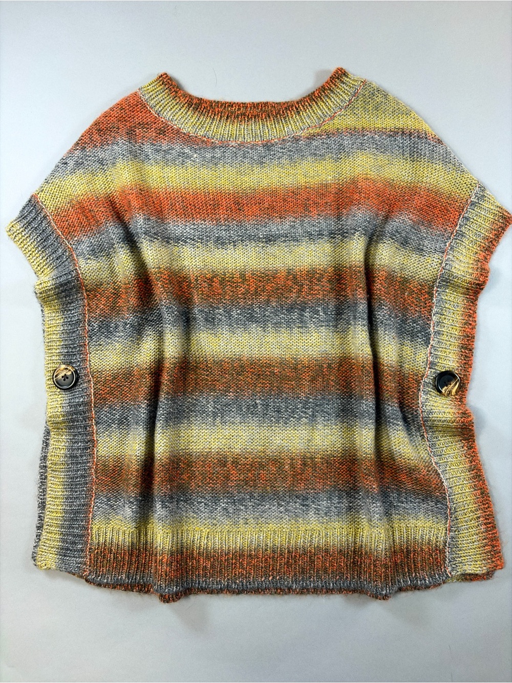 The Limited M/L Striped Wool Blend Poncho Sweater Orange Yellow/Green Gray Cape